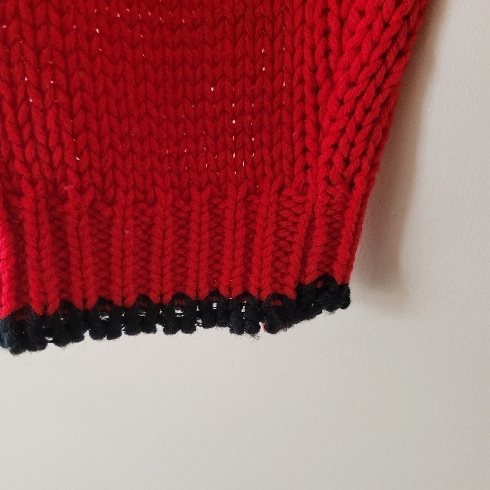 Vintage 80s Red Knit Mockneck Colourful Argyle Sweater Teachercore - Picture 7 of 8